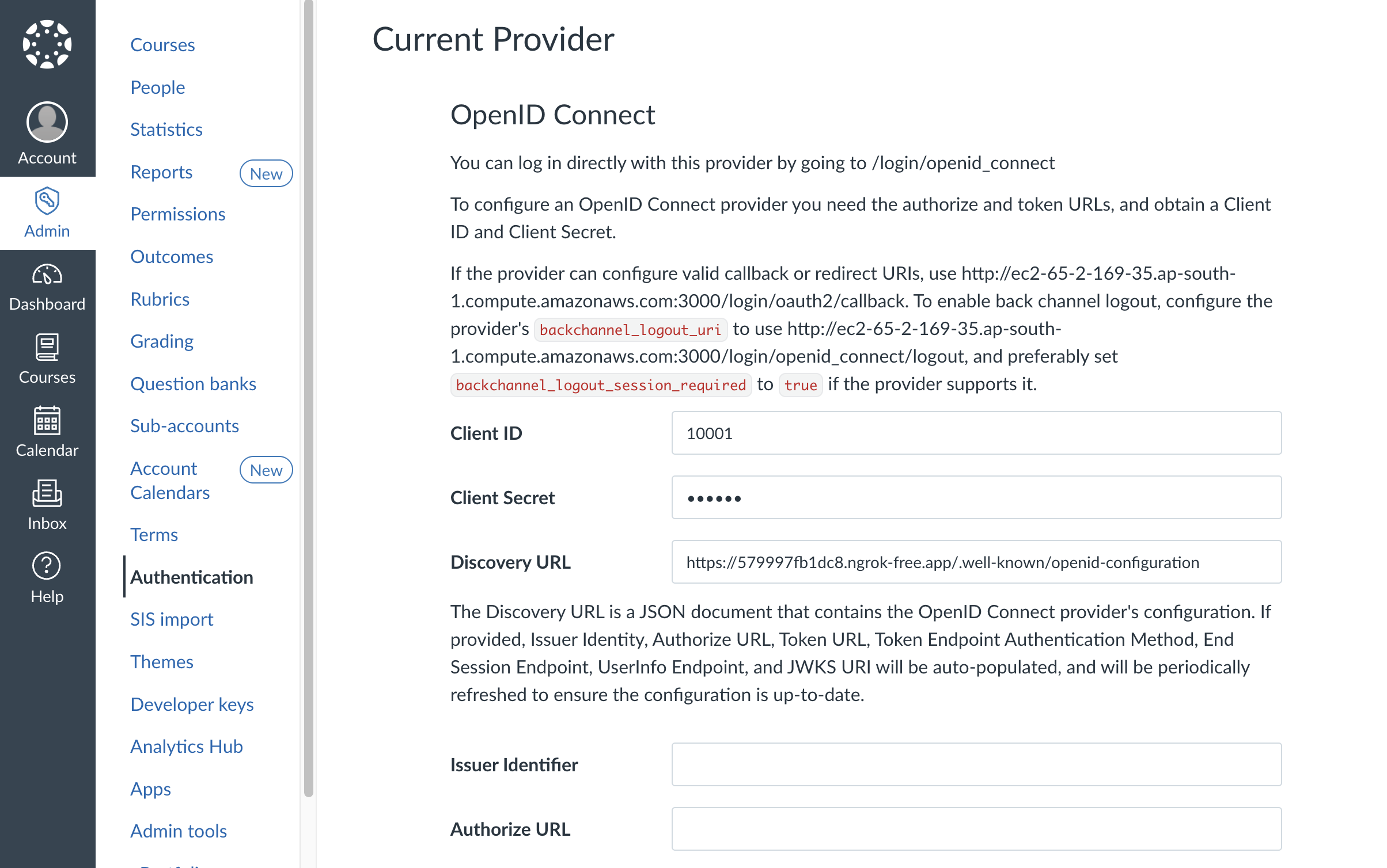 Canvas LMS OpenID Connect Configuration