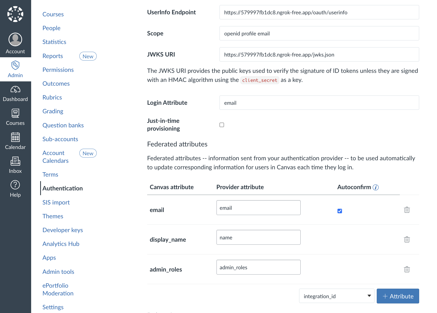 Canvas LMS OpenID Connect Configuration