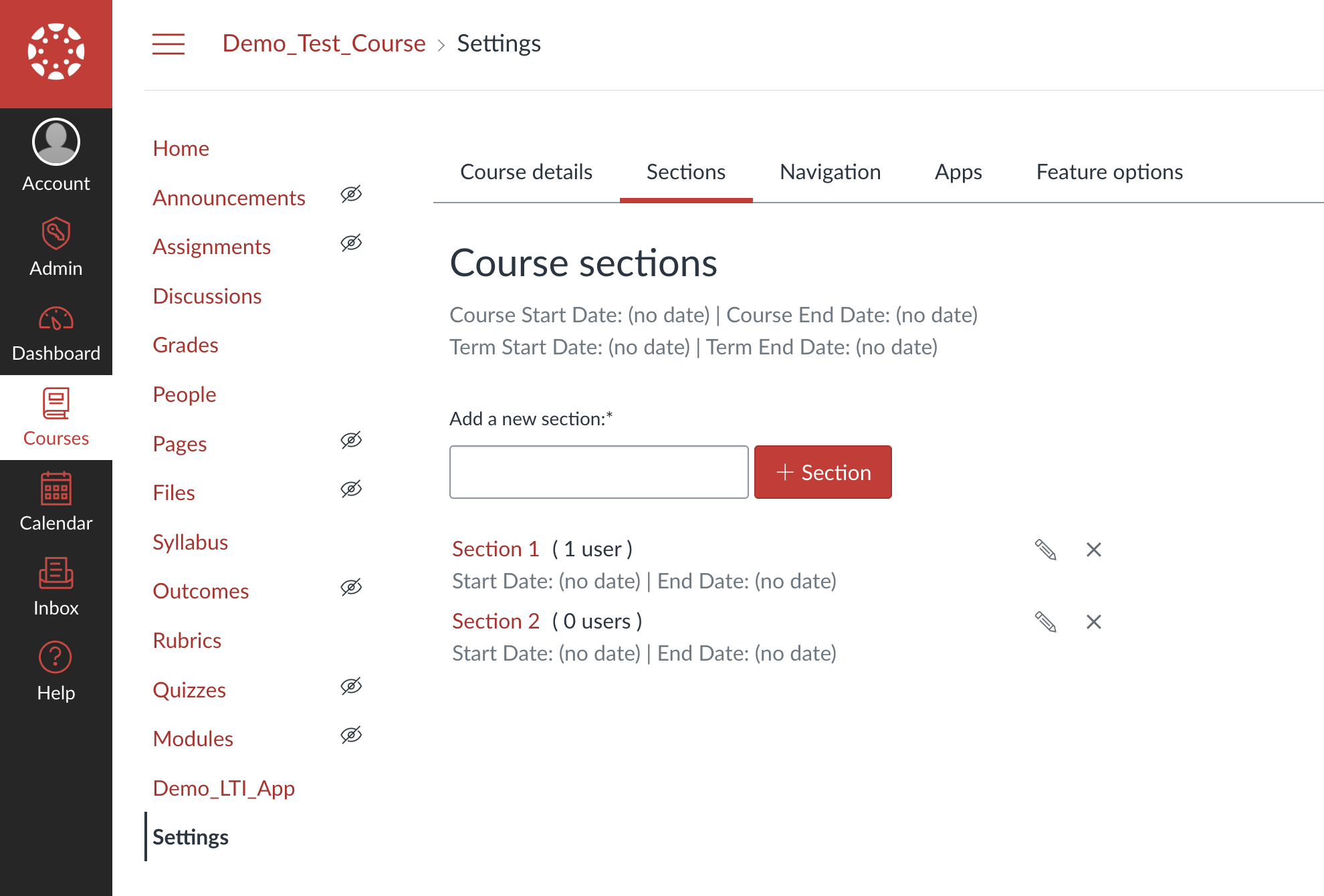 Course Sections Configuration