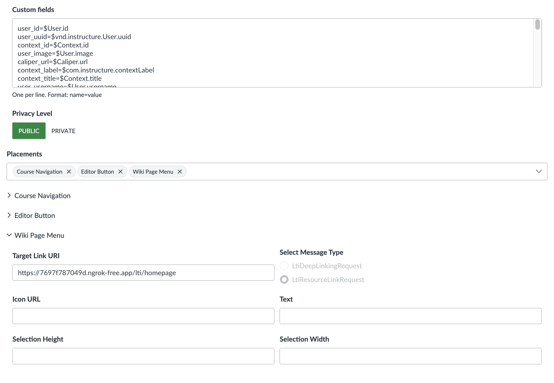 LTI Placement Configuration