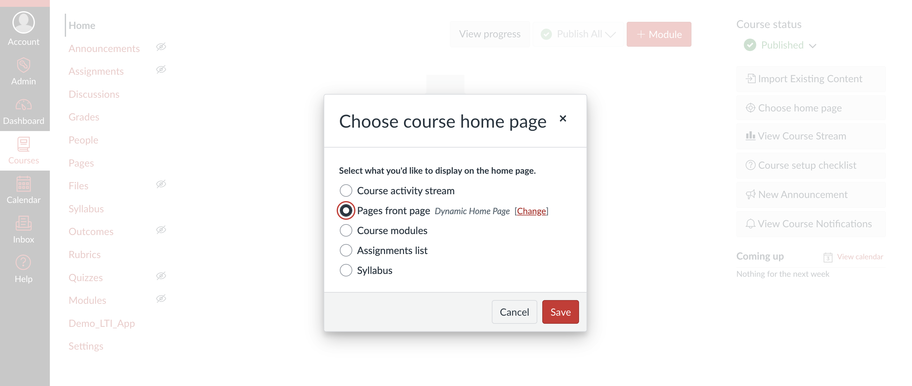 Choose Home Page Settings